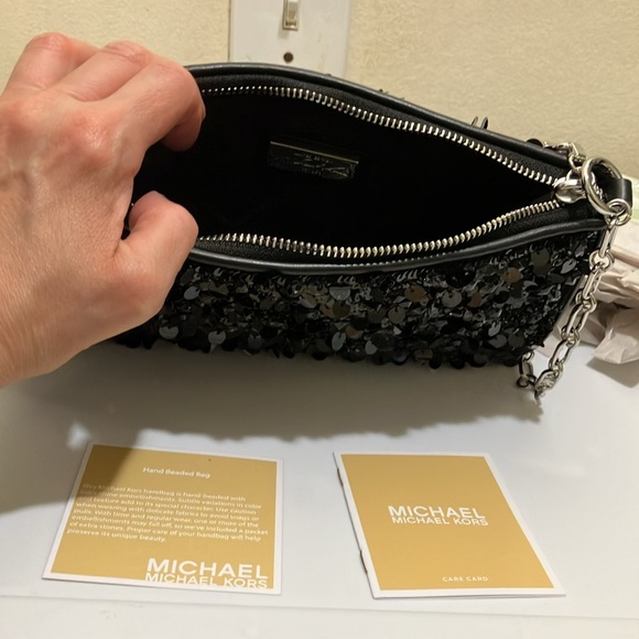 Michael Kors Empire MD chain pouchette Black sequined bag - Picture 5 of 11